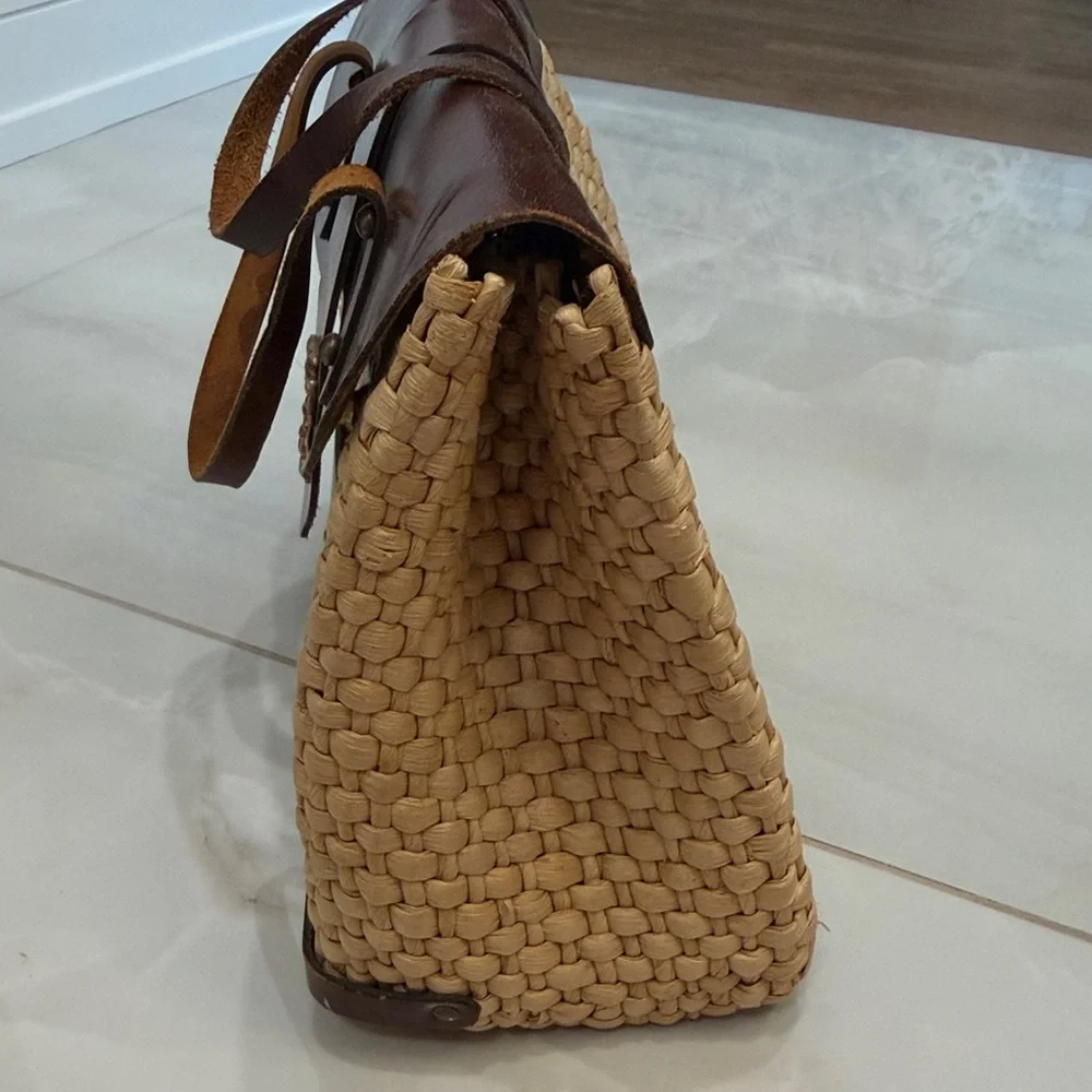 Cappelli Straworld Brown Leather and Tan Woven Briefcase
